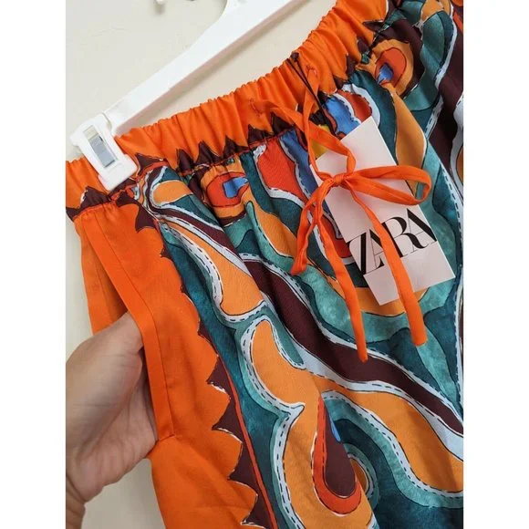 ZARA NEW WOMAN SS23 ORANGE FLOWY PRINTED PANTS REF:3098/156 XS,S,M,L,XL